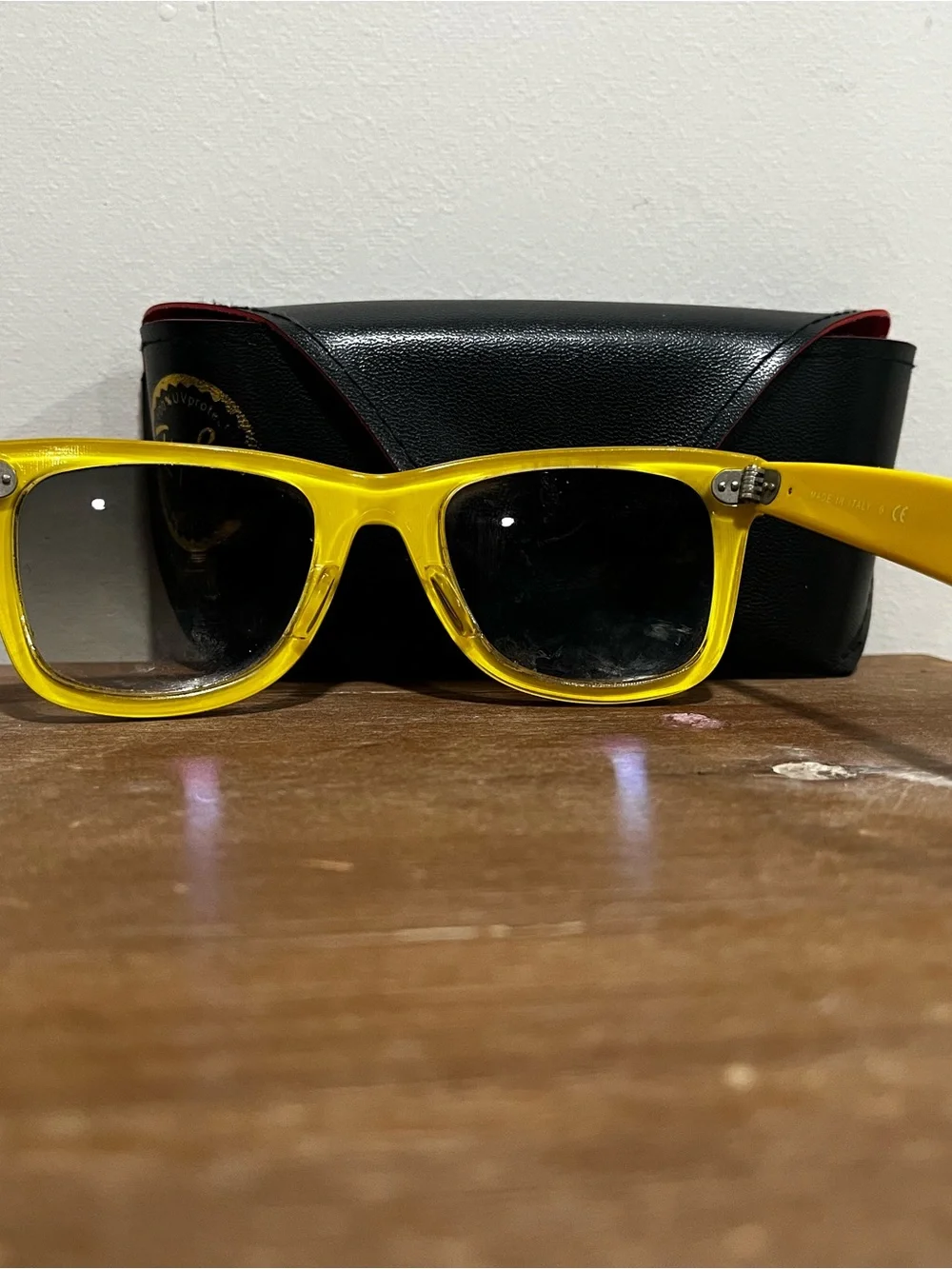 Ray-Ban Black Frame Sunglasses with Yellow Accents rare!